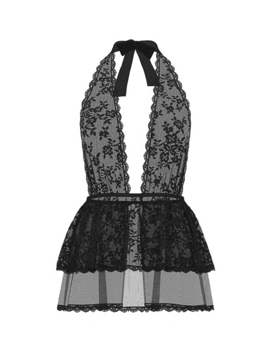 New! Victoria's Secret Black Lace Tulle Plunge Babydoll Medium 34461